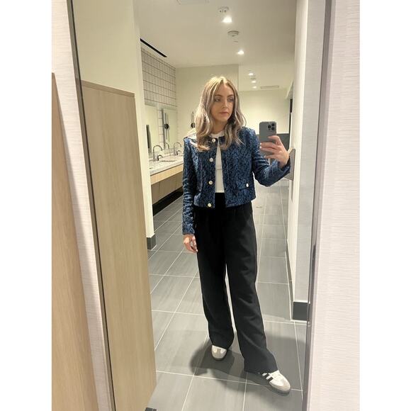 BOSS Royal Blue Tweed Blazer Gold Button Distressed Janoa Jacket Size US 2 - Picture 3 of 14